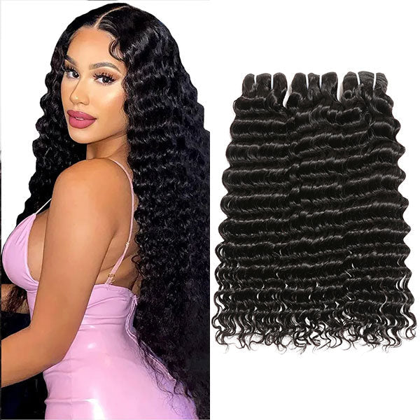 Mslynn Hair Deep Wave 3 Bundles Pony Tail Weave 100% Unprocessed Human Hair