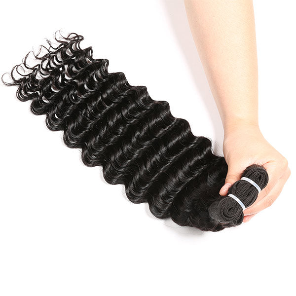 Mslynn Hair Deep Wave 3 Bundles Pony Tail Weave 100% Unprocessed Human Hair