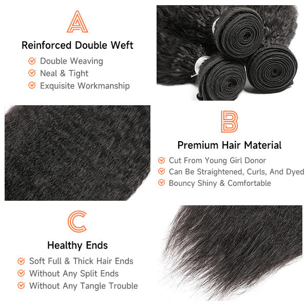 Mslynn Hair Kinky Straight 3 Bundles 100% Unprocessed Yaki Straight Human Hair