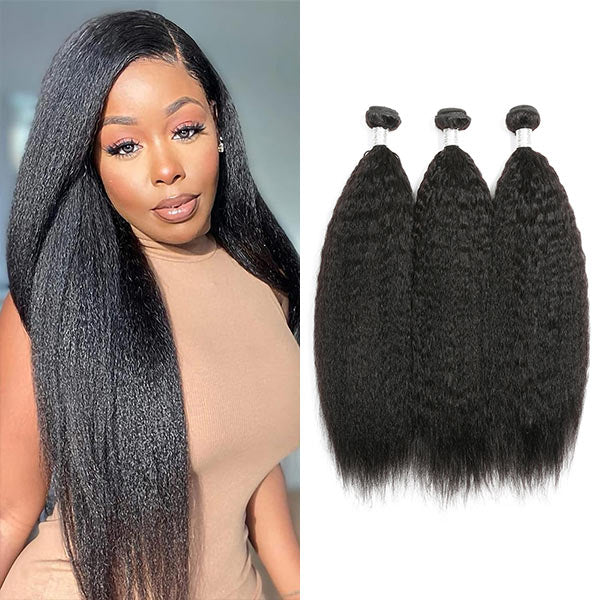 Mslynn Hair Kinky Straight 3 Bundles 100% Unprocessed Yaki Straight Human Hair