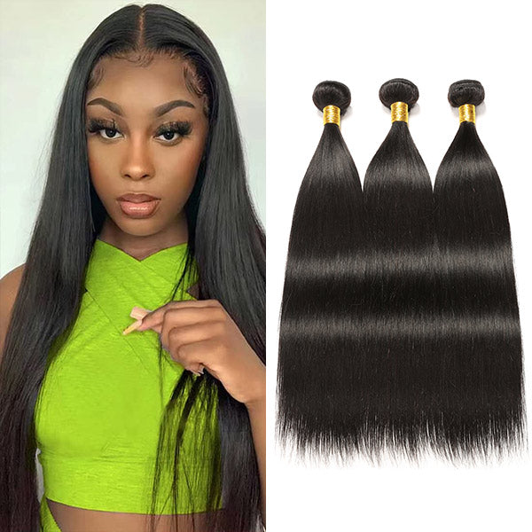 Mslynn Straight Wig 3 Bundles Pony Tail Weave 100% Unprocessed Human Hair