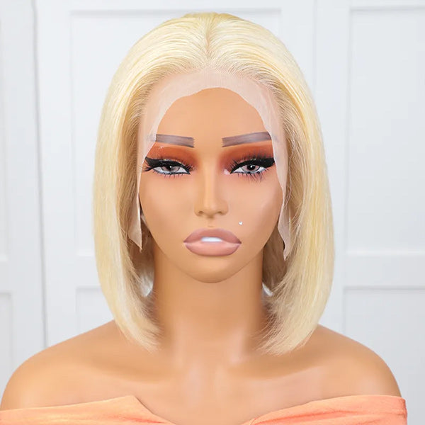 [12"=$99] Straight 613 Blonde Bob Wig 13x4 Lace Front Human Hair Wig Pre Plucked