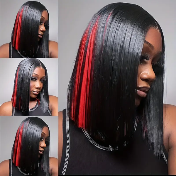 Peekaboo Red Highlight Glueless 2x4 Lace Bob Wig