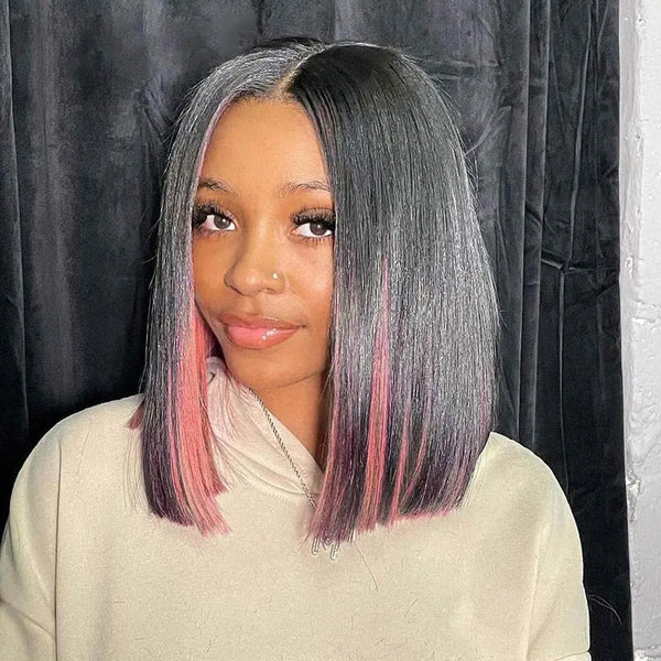 Peekaboo Red Highlight Glueless 2x4 Lace Bob Wig