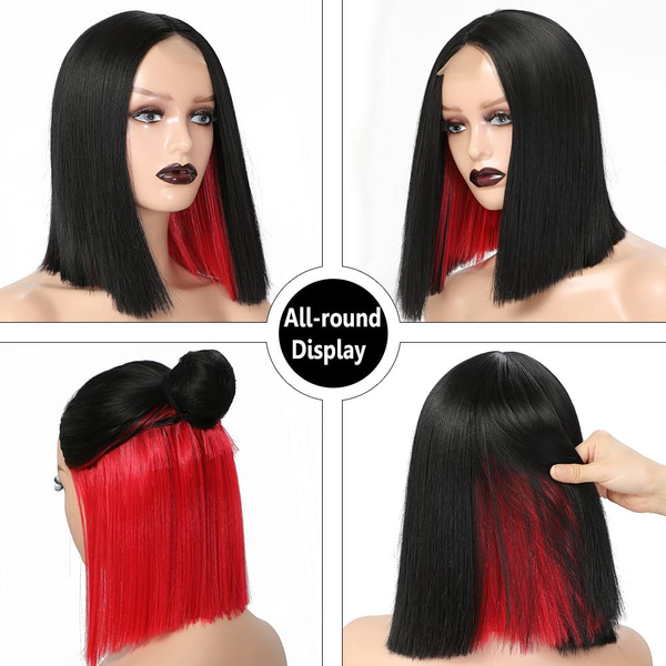 Peekaboo Red Highlight Glueless 2x4 Lace Bob Wig