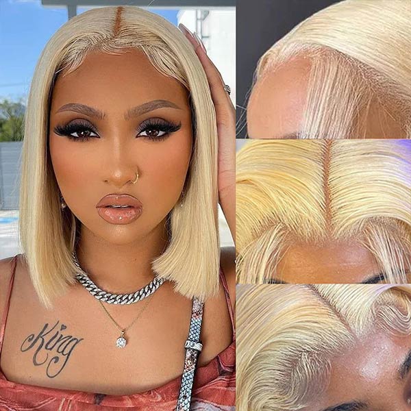 Mslynn Hair 613 Blonde Wig Short Bob Wigs 4x4 Straight Lace Closure Wig