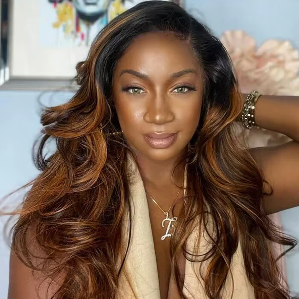 Highlight Blonde Balayage 1B/30 Body Wave 13X4 Lace Front Human Hair Wigs
