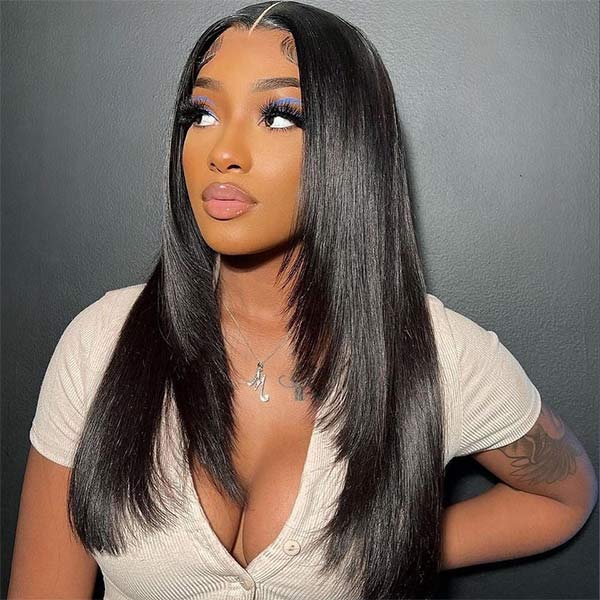 Wolf Cut Straight 5x5 Lace Closure Wig Medium Length Layered Cut Hair