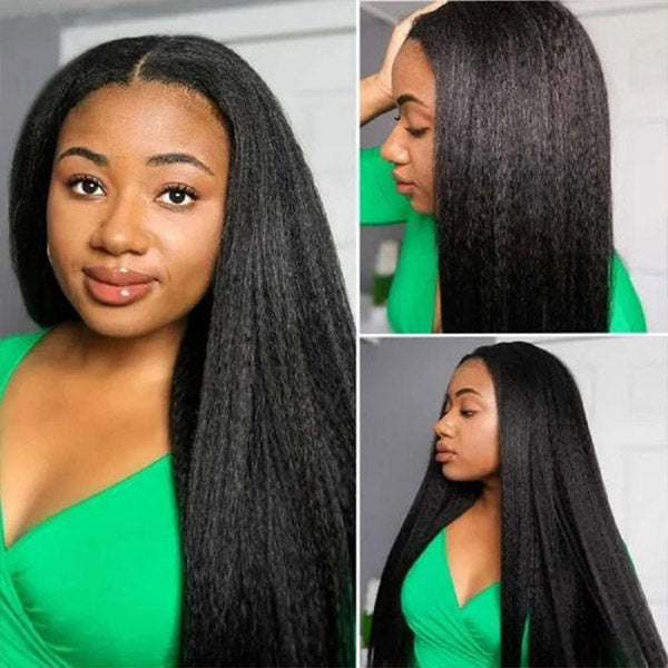 Kinky Straight V Part Wig Human Hair Glueless Wig Beginner Friendly To Put On And Take Off