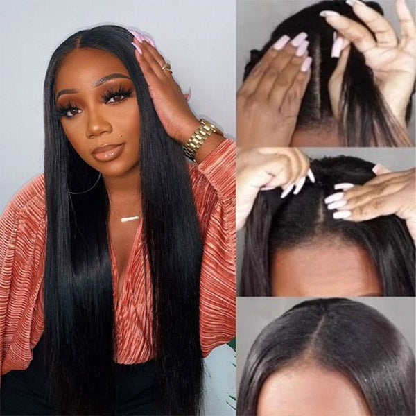 V Part Wig Straight Human Hair No Leave Out Thin Part Upgrade U Part Wig Glueless Wig