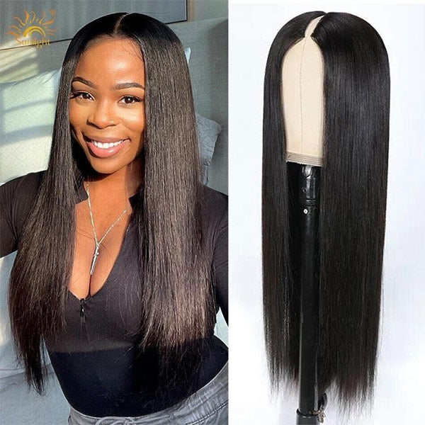 V Part Wig Straight Human Hair No Leave Out Thin Part Upgrade U Part Wig Glueless Wig