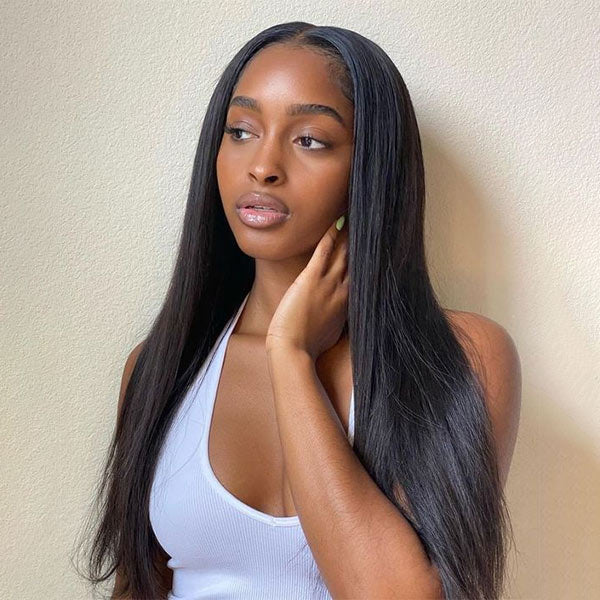 V Part Wig Straight Human Hair No Leave Out Thin Part Upgrade U Part Wig Glueless Wig