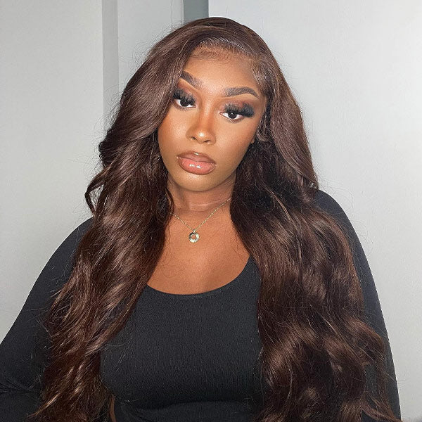 22"Dark Brown Body Wave Wig Human Hair Lace Front Wig Colored Wigs And Lace Closure Wigs