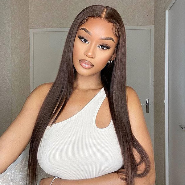 Dark Brown Colored Wigs Straight Hair Brown 13x4 Straight Human Hair Wig 4x4 Lace Closure Wig