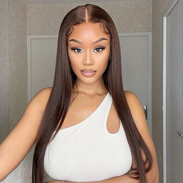 Dark Brown Colored Wigs Straight Hair Brown 13x4 Straight Human Hair Wig 4x4 Lace Closure Wig