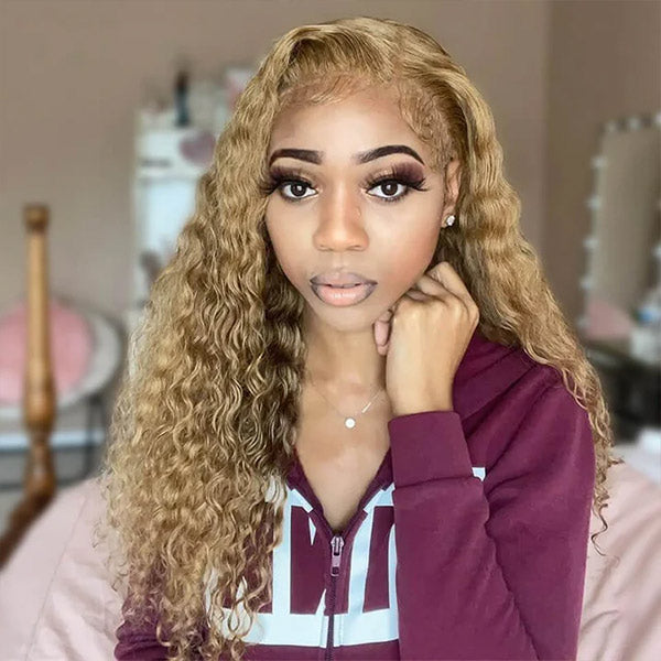 Mslynn #27 Honey Blonde Deep Wave Human Hair 13x4 Lace Front Wig