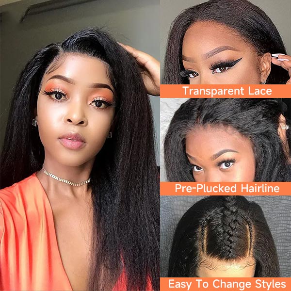 Mslynn Kinky Straight 13x6 Lace Frontal Wig Transparent Lace Wig 100% Human Hair Wigs