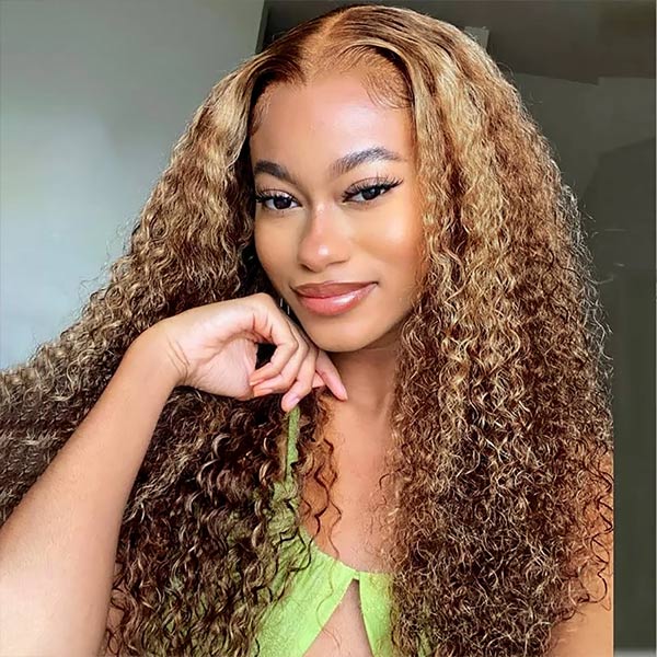 Mslynn Bouncy Curly 360 Lace Front Wig 4/27 Blonde Highlight Wig Transparent Lace Wigs