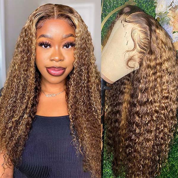 Mslynn Bouncy Curly 360 Lace Front Wig 4/27 Blonde Highlight Wig Transparent Lace Wigs