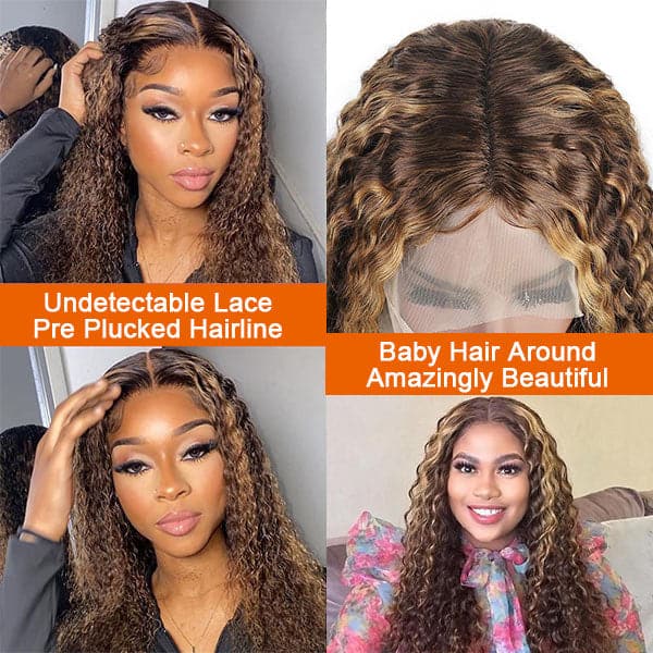 Deep Curly 4/27 Brown Colored Highlight Wig