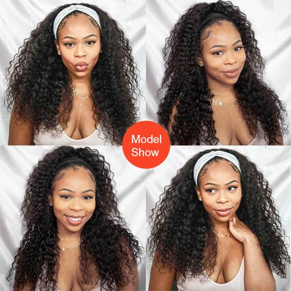 Mslynn Deep Curly Headband Wig Glueless Human Hair Wigs Wet and Wavy Wigs