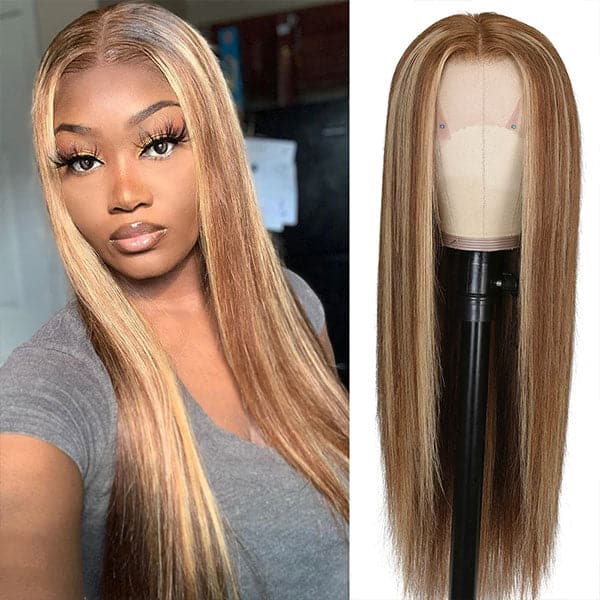 [20"=$119] 4/27 Highlight Wig 4X4 Lace Closure Wig Straight Wig