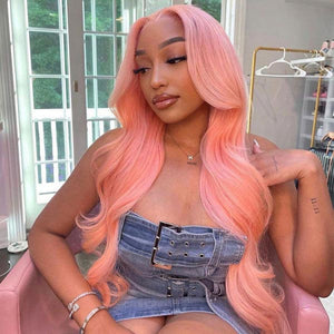 pink body wave wig