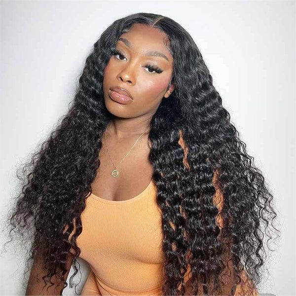 14‘’ Deep Wave Upgrade Bleached Knots Pre-Cut 5X6 HD Lace Wigs Wear And Go Glueless Wigs For Beginners