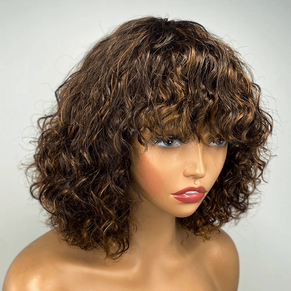 Curly Bob Wig With Bang