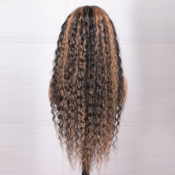 Water Wave Wig Balayage Highlight Hair Honey Blonde Brown Wigs With Baby Hair