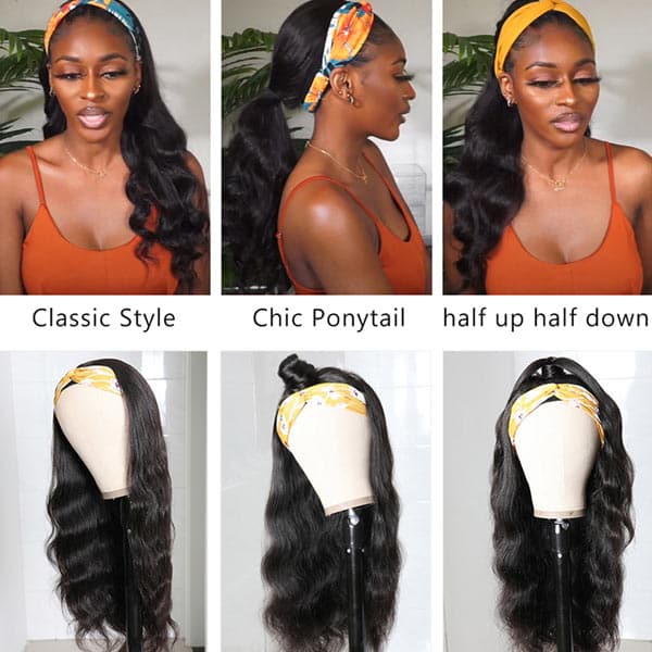 Mslynn Body Wave Headband Wig Human Hair Glueless Wig No Lace Wig