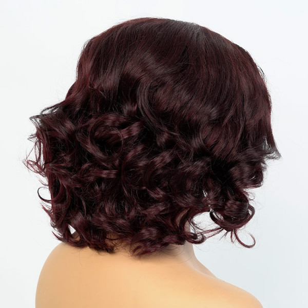 Dark Plum Color Short Bob Wig Loose Wave Wig Middle Part Lace Wig Colored Wig