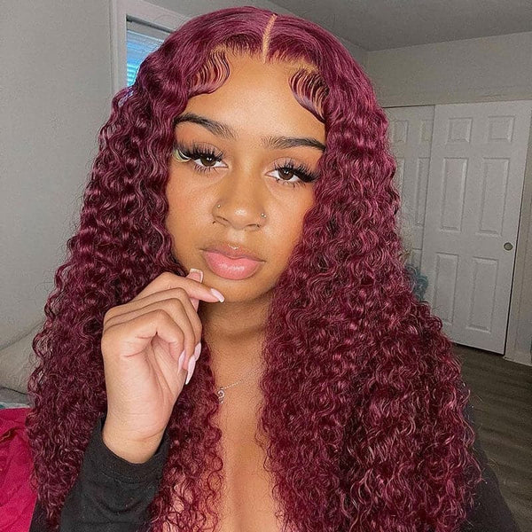 99j Burgundy Curly 13x4 Lace Frontal Wig