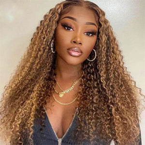 Deep Curly 4/27 Brown Colored Highlight Wig