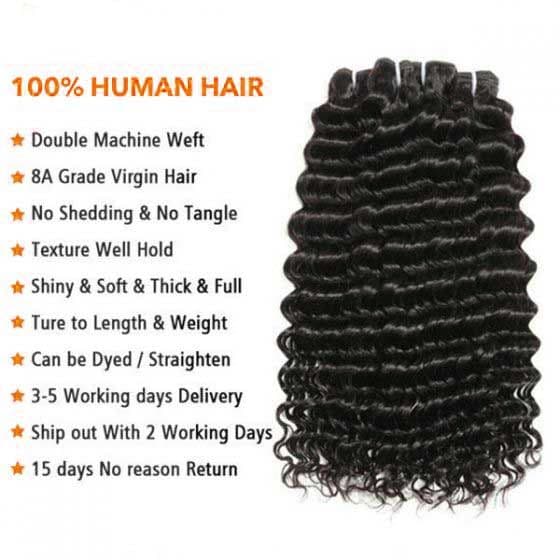 Mslynn Brazilian Deep Wave 3 Bundles With Lace Closure 8A Grade Remy Hair with Lace Closure Natural Color