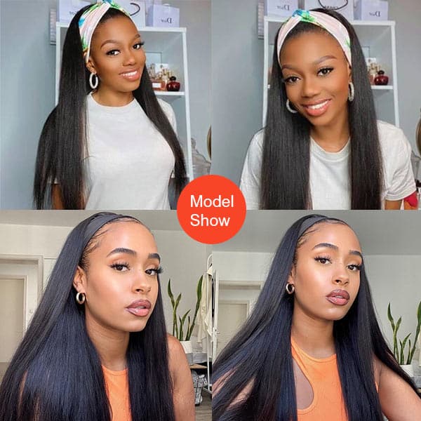 Straight Headband Wig Human Hair Brazilian Virgin Hair Glueless Wig None Lace Wig