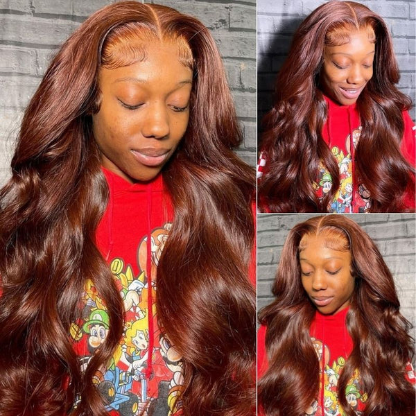 Spring Sale 33 Red Brown Auburn Brown Human Hair Wigs Body Wave Wig T Part Wig Straight Wig