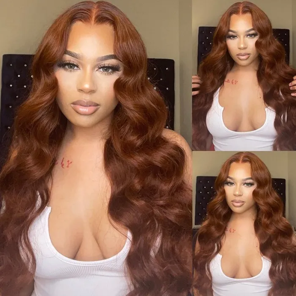 Spring Sale 33 Red Brown Auburn Brown Human Hair Wigs Body Wave Wig T Part Wig Straight Wig