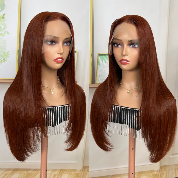 Spring Sale 33 Red Brown Auburn Brown Human Hair Wigs Body Wave Wig T Part Wig Straight Wig