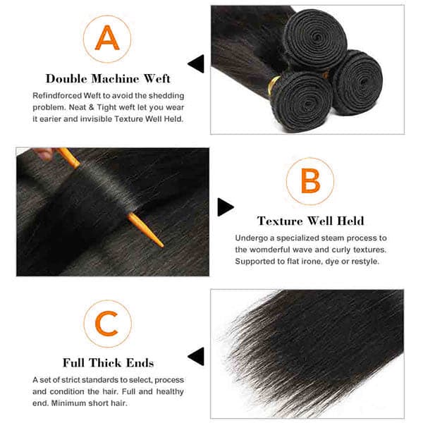 Mslynn Hair Brazilian Straight Hair 4 Bundles with Lace Closure 100% Unprocessed Brazilian Virgin Straight Hair Weave Bundles