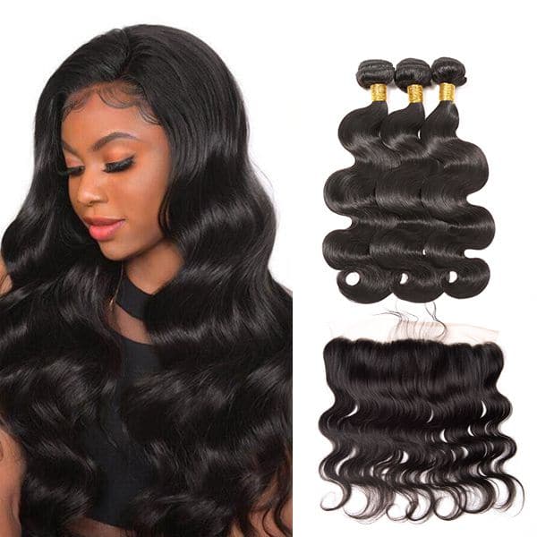 Mslynn Hair Malaysian Body Wave 3 Bundles with Lace Frontal 100% Human Hair Body Wave Bundles Natural Color