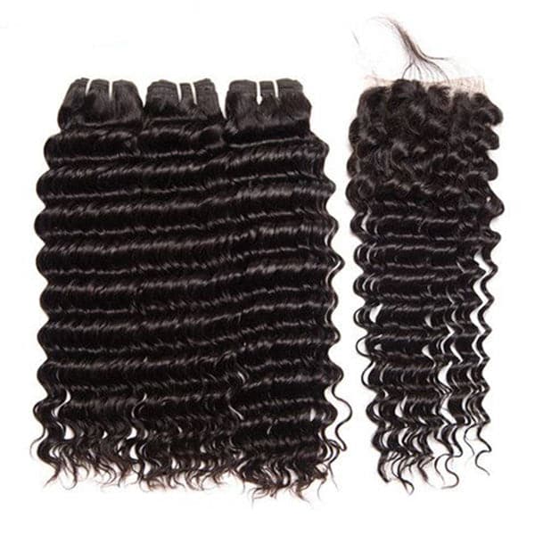 Mslynn Hair 100% Malaysian Unprocessed Virgin Deep Wave Human Hair 3 Bundles With Lace Closure 8A Grade Remy Hair