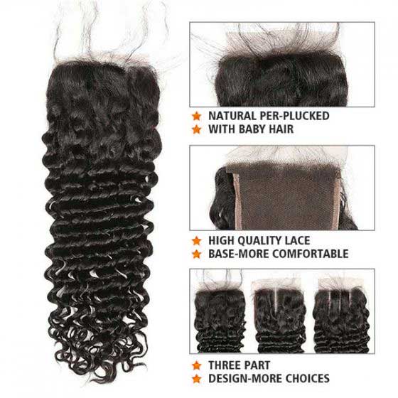 Mslynn Hair 100% Malaysian Unprocessed Virgin Deep Wave Human Hair 3 Bundles With Lace Closure 8A Grade Remy Hair