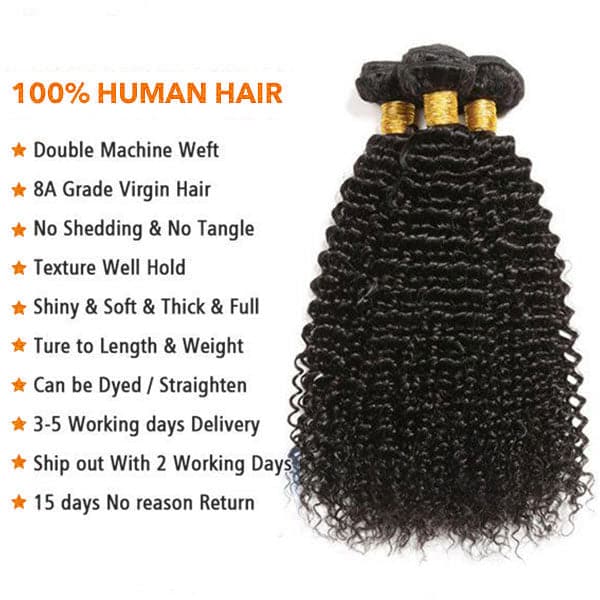 Mslynn Hair Malaysian Kinky Curly Human Hair Bundles 3 Bundles With Frontal 100% Unprocessed Virgin Kinky Curly Hair Bundles Natural Color