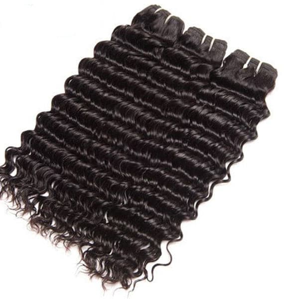 Mslynn Hair Peruvian Deep Wave 3 Bundles with Lace Frontal 100% Virgin Human Hair  Natural Color