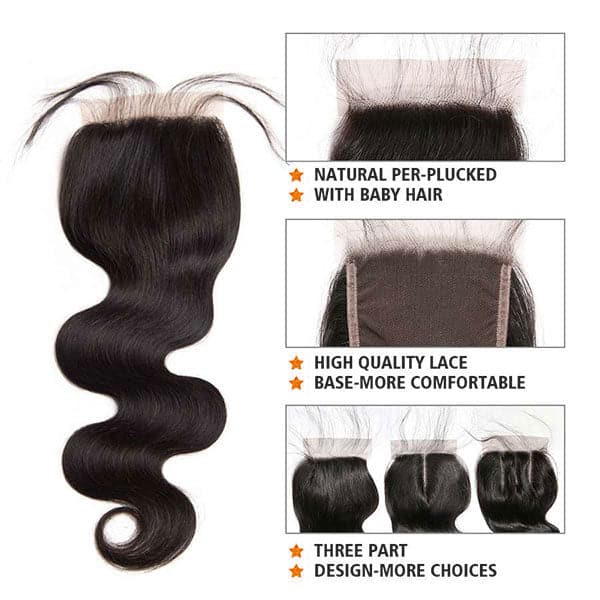 Mslynn Hair Peruvian Human Hair Body Wave 4 Bundles with Closure 100% Unprocessed Peruvian Body Wave Bundles with Lace Closure