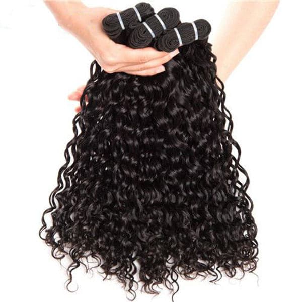 Mslynn Hair Peruvian Water Wave 3 Bundles with Closure 100% Virgin Wet and Wavy Hair Bundles With Lace Closure Natural Color