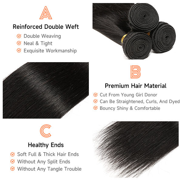 Mslynn Straight Wig 3 Bundles Pony Tail Weave 100% Unprocessed Human Hair