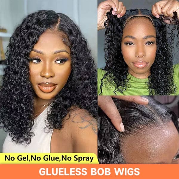 Mslynn Glueless Wigs Water Wave Pre-Cut HD 5X5 Bob Wigs Wear Go Wig