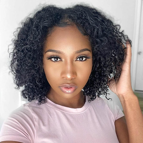 Mslynn V Part Wig Short Curly Bob Human Hair Wigs Glueless Bob Wig